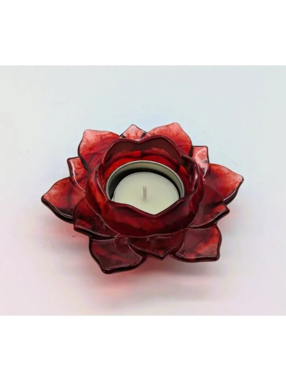 Red Lotus-Shaped Resin Tea Light Candle Holder Handmade Home Decor Centerpiece